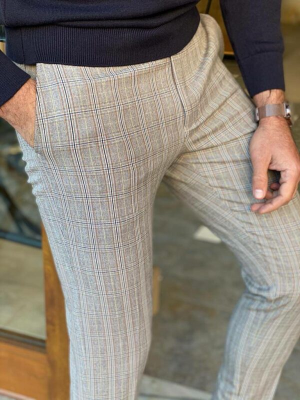 Gray Slim Fit Plaid Pants