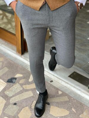 Gray Slim Fit Wool Pants