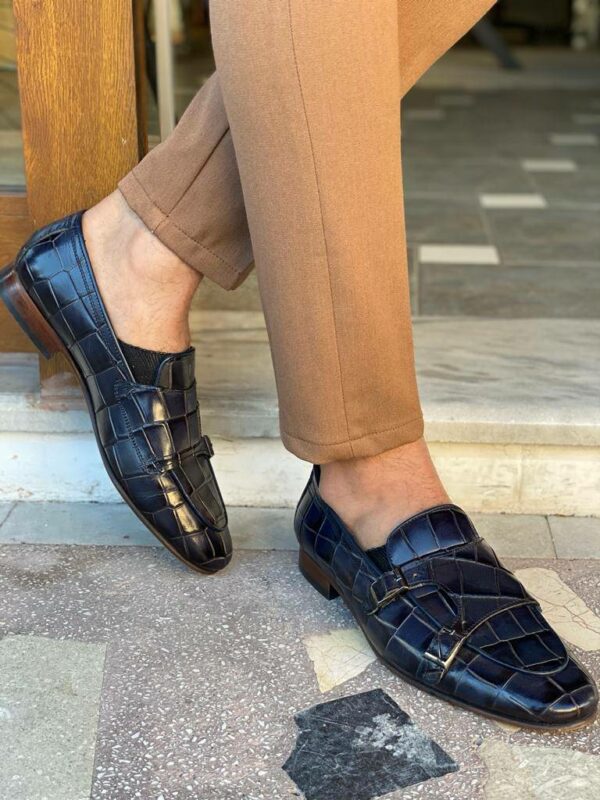 Navy Blue Double Monk Strap Loafers