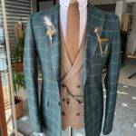 Aysoti Bourcoei Green Slim Fit Peak Lapel Plaid Suit