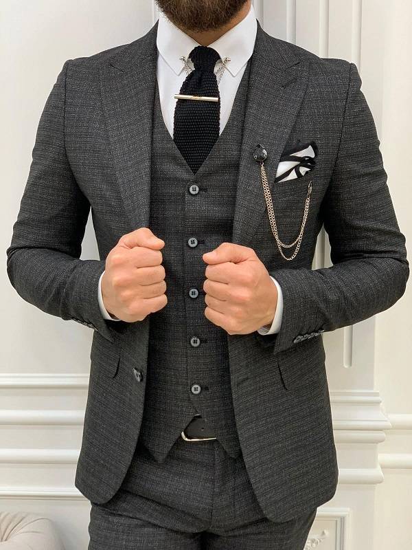 Aysoti Holprice Black Slim Fit Peak Lapel Suit