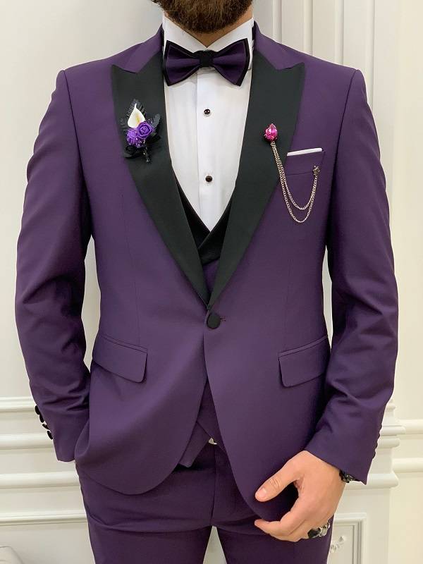 Purple Slim Fit Peak Lapel Tuxedo