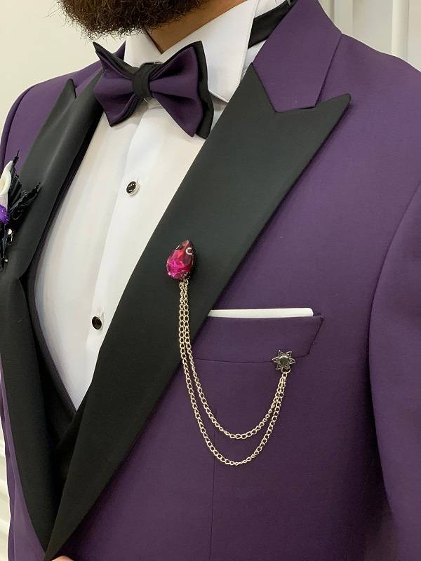 Purple Slim Fit Peak Lapel Tuxedo