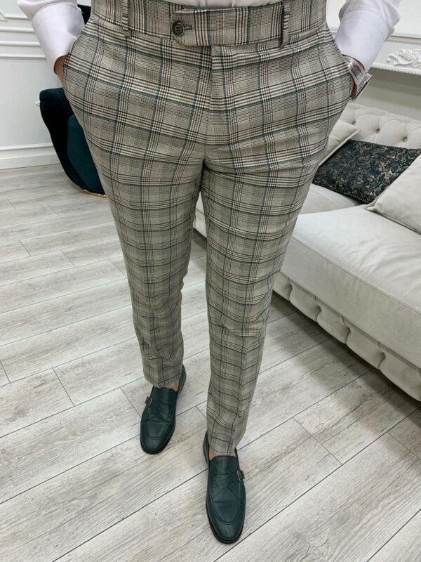 Aysoti Luitsto Green Gray Slim Fit Double Breasted Plaid Suit