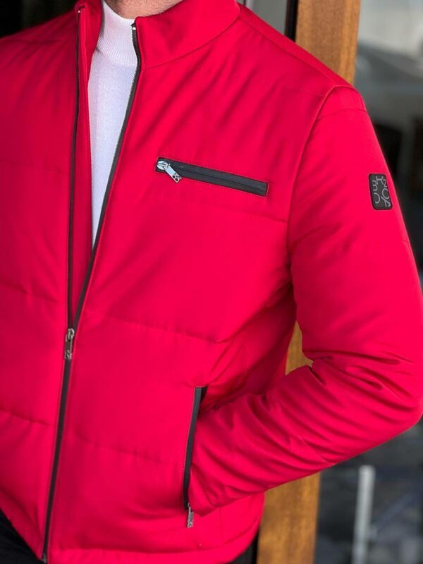 Red Slim Fit Quilted Coat