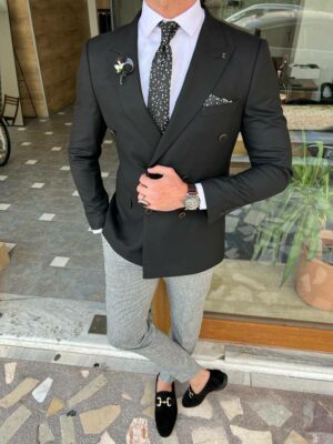 Black Slim Fit Double Breasted Blazer