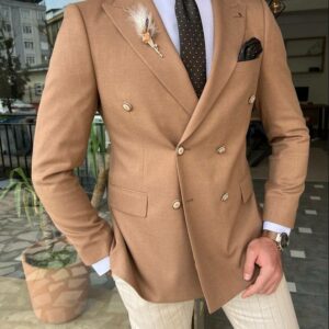 Brown Slim Fit Double Breasted Blazer