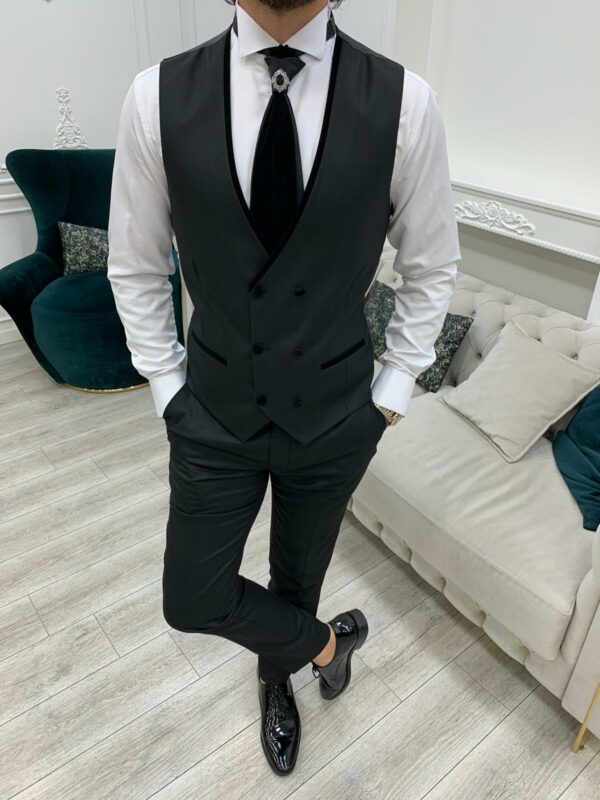 Black Slim Fit Velvet Shawl Lapel Wedding Suit