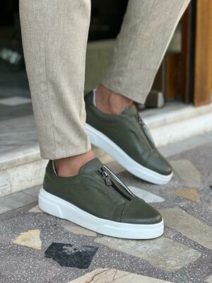 Green Mid-Top Zipper Sneakers