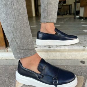 Navy Blue Double Monk Strap Casual Shoes
