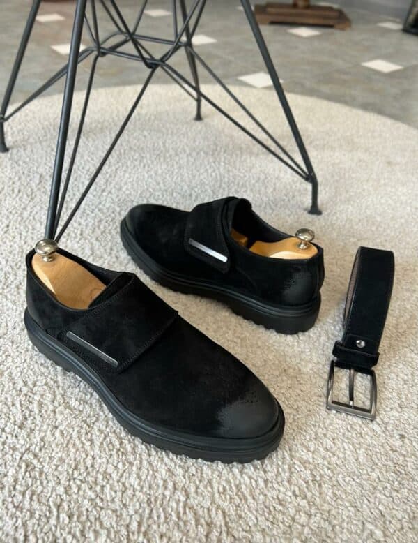 Black Suede Buckle Shoes