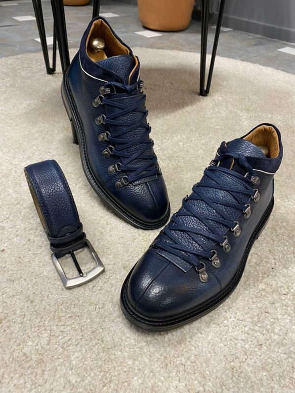 Navy Blue Lace Up Zipper Boots