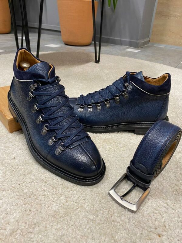 Navy Blue Lace Up Zipper Boots