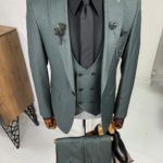 Green Black Slim Fit Wool Suit