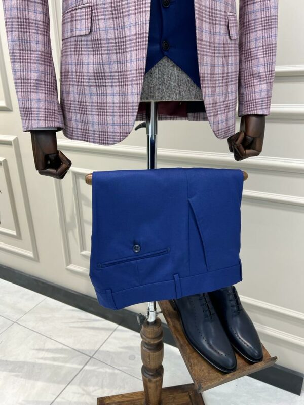 Burgundy Blue Slim Fit Peak Lapel Plaid Suit