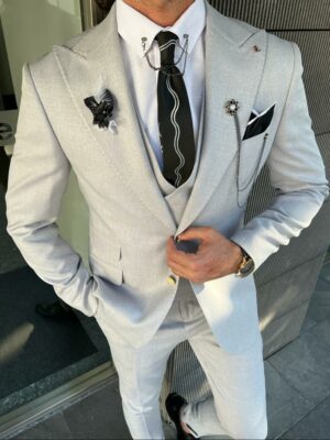 Gray Slim Fit Peak Lapel Suit