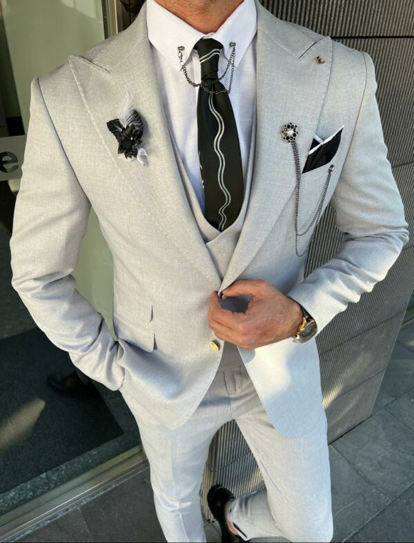 Gray Slim Fit Peak Lapel Suit
