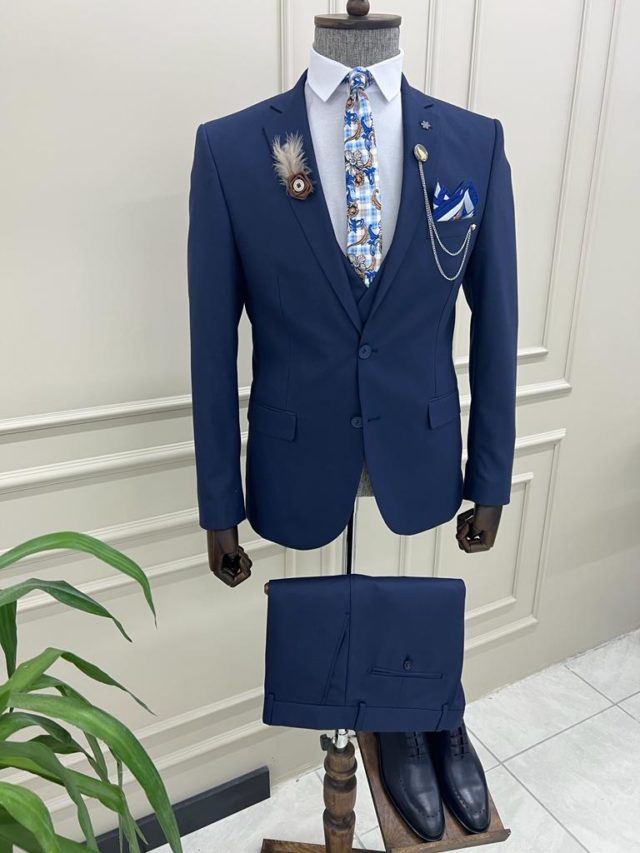 Aysoti Fernyard Navy Blue Slim Fit Notch Lapel Suit - Aysotiman