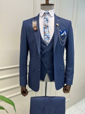Navy Blue Slim Fit Notch Lapel Suit