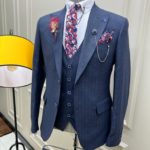 Navy Blue Slim Fit Peak Lapel Pinstripe Suit