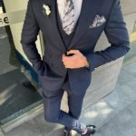 Aysoti Fernyard Navy Blue Slim Fit Peak Lapel Suit