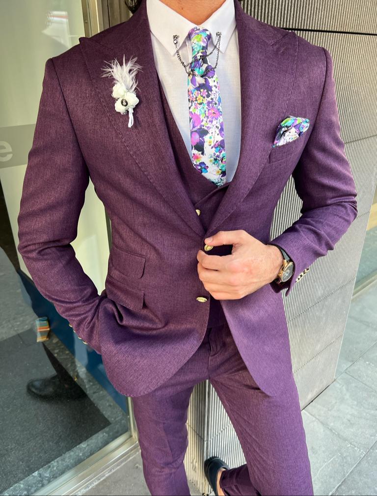 Purple Slim Fit Peak Lapel Suit