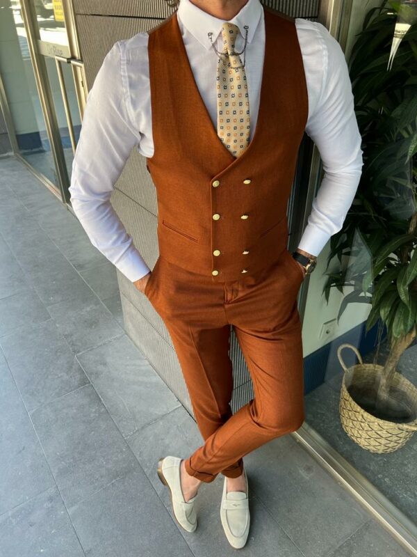 Aysoti Fernyard Rust Slim Fit Peak Lapel Suit