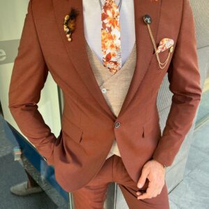 Rust Slim Fit Peak Lapel Combination Suit