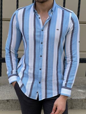 Aysoti Cordons Blue Slim Fit Striped Casual Shirt