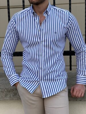 Aysoti Cordons Blue Slim Fit Striped Shirt
