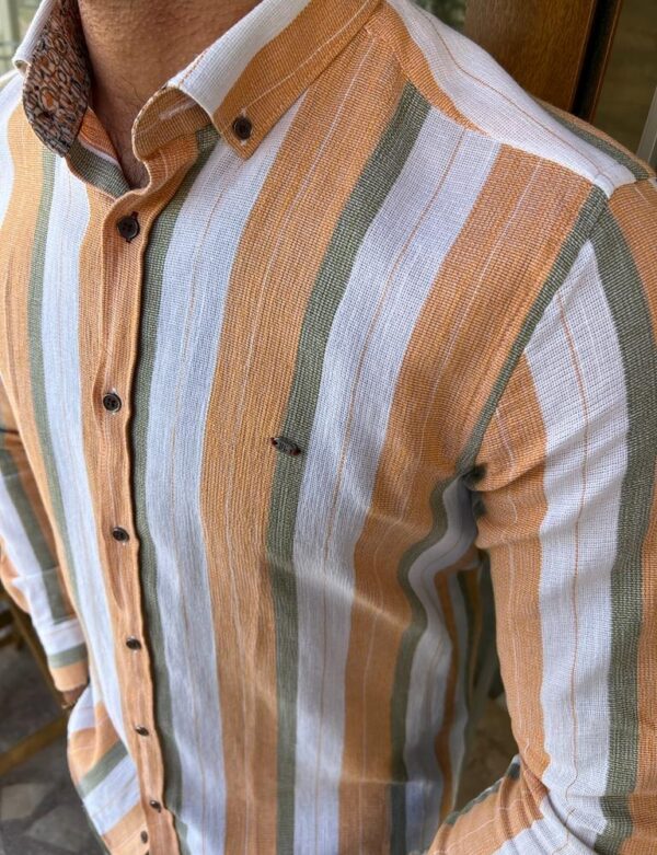 Aysoti Eden Brown Slim Fit Striped Cotton Shirt