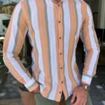 Aysoti Eden Brown Slim Fit Striped Cotton Shirt