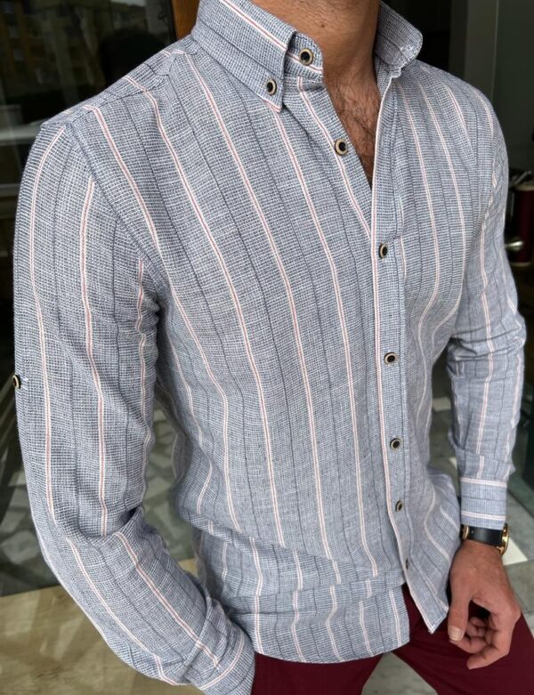 Aysoti Eden Gray Slim Fit Striped Cotton Shirt
