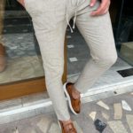 Aysoti Farndale Beige Slim Fit Linen Laced Pants
