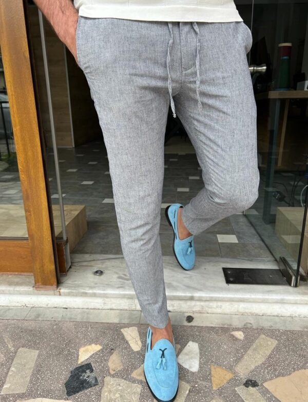Aysoti Farndale Blue Slim Fit Linen Laced Pants