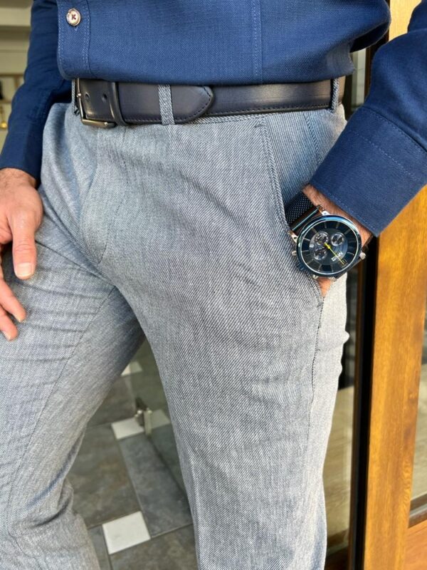 Aysoti Farndale Blue Slim Fit Linen Pants