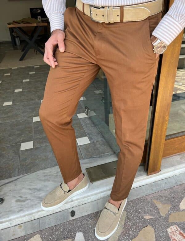 Aysoti Farndale Camel Slim Fit Cotton Pants