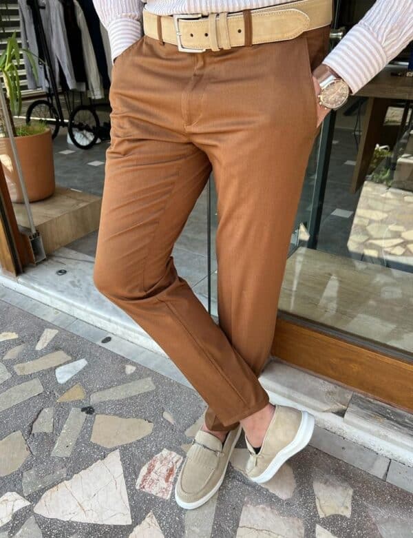 Aysoti Farndale Camel Slim Fit Cotton Pants