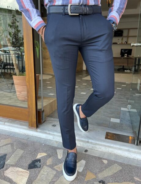 Aysoti Farndale Dark Blue Slim Fit Cotton Pants - Aysotiman