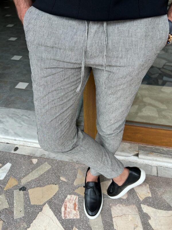 Aysoti Farndale Gray Slim Fit Linen Laced Pants