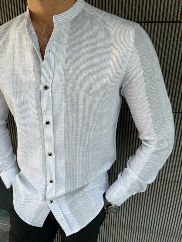 Aysoti Laval White Slim Fit Striped Cotton Shirt