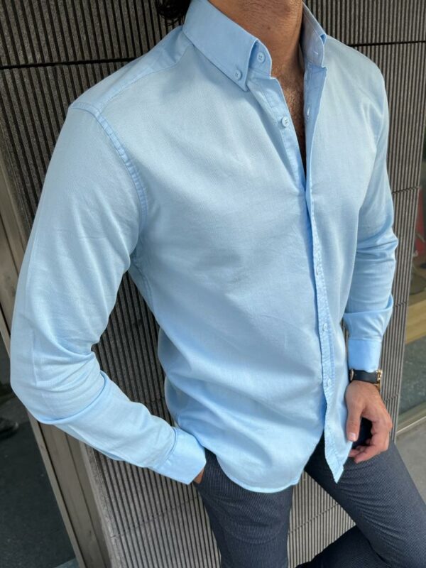 Aysoti Manley Blue Slim Fit Long Sleeve Casual Shirt