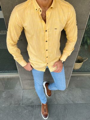 Aysoti Manley Yellow Slim Fit Casual Striped Shirt