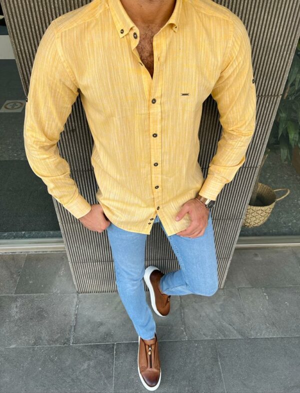 Aysoti Manley Yellow Slim Fit Casual Striped Shirt