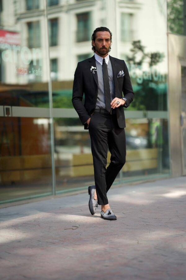 Aysoti Saxonwood Black Slim Fit Notch Lapel Suit