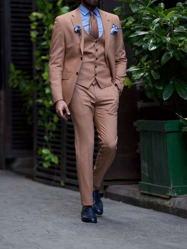Aysoti Saxonwood Brown Slim Fit Notch Lapel Suit
