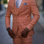 Aysoti Saxonwood Rust Slim Fit Notch Lapel Plaid Suit