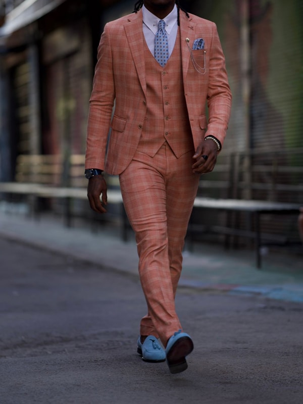 Aysoti Saxonwood Rust Slim Fit Notch Lapel Plaid Suit
