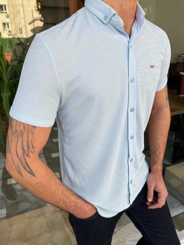 Aysoti Soffran Blue Slim Fit Short Sleeve Shirt
