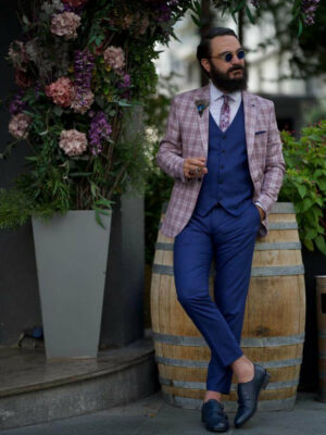 Burgundy Slim Fit Plaid Suit